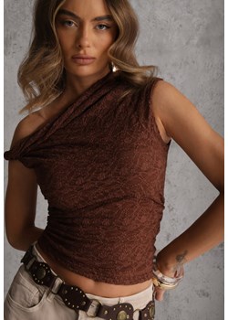 Brązowa Asymetryczna Bluzka z Koronki na Jedno Ramię Olitheilise ze sklepu renee.pl w kategorii Bluzki damskie - zdjęcie 189159982