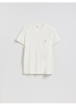 Reserved - Bawełniany t-shirt slim fit - złamana biel ze sklepu Reserved w kategorii T-shirty męskie - zdjęcie 189161350