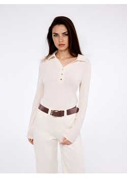 Mohito - Longsleeve z lyocellem - kremowy ze sklepu Mohito w kategorii Bluzki damskie - zdjęcie 189171393