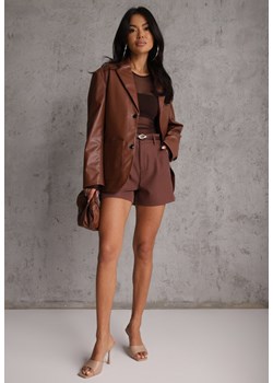 Brązowe Szorty High Waist w Eleganckim Stylu z Cienkim Paskiem ze Sprzączką Rissarie ze sklepu renee.pl w kategorii Szorty - zdjęcie 189171724