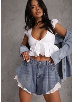 Niebieskie Jeansowe Szorty z Bawełny Ozdobione Falbanami Kassyllis ze sklepu renee.pl w kategorii Szorty - zdjęcie 189171732