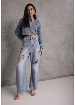 Niebieskie Bawełniane Jeansy Ballloon z Wiskozą High Waist Ozdobione Dziurami Lamma ze sklepu renee.pl w kategorii Jeansy damskie - zdjęcie 189171740