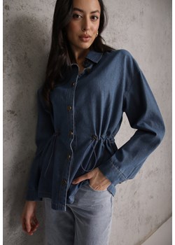 Niebieska Koszula z Bawełny Ściągana w Talii Troczkami Hettia ze sklepu renee.pl w kategorii Koszule damskie - zdjęcie 189171774