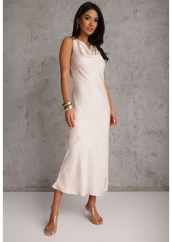 Beżowa Sukienka Slip Dress z Dekoltem Woda i Wiązaniem z Tyłu Atintina ze sklepu renee.pl w kategorii Sukienki - zdjęcie 189171944