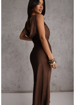 Brązowa Sukienka Slip Dress z Dekoltem Woda i Wiązaniem z Tyłu Atintina ze sklepu renee.pl w kategorii Sukienki - zdjęcie 189171952