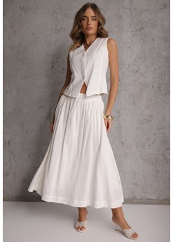 Biały Komplet z Bawełny Kamizelka i Spódnica o Rozkloszowanym Kroju Movenae ze sklepu renee.pl w kategorii Komplety i garnitury damskie - zdjęcie 189172020