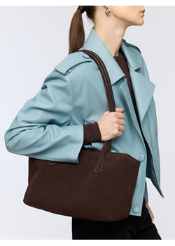 Reserved - Zamszowa torebka shopper - ciemnobrązowy ze sklepu Reserved w kategorii Kuferki - zdjęcie 189172351