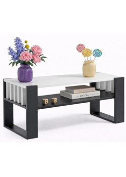 Prostokątna Ława Czarny Biały Lamelowa Do Salonu + K1-C50 ze sklepu Edinos.pl w kategorii Stoły - zdjęcie 189172492