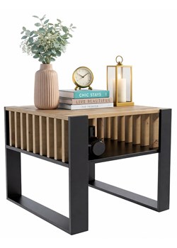 Nowoczesna Ława Czarny Kawowa Z Lamelami + Dąb Artisan L2-E26 ze sklepu Edinos.pl w kategorii Stoliki kawowe - zdjęcie 189172662