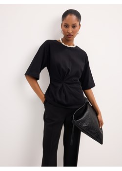 Mohito - Czarny t-shirt z ozdobnym marszczeniem - czarny ze sklepu Mohito w kategorii Bluzki damskie - zdjęcie 189175872