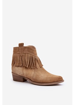 Damskie Botki Zamsz Beżowe Lewski Shoes 2808/L ze sklepu ZAZOO w kategorii Botki - zdjęcie 189187030