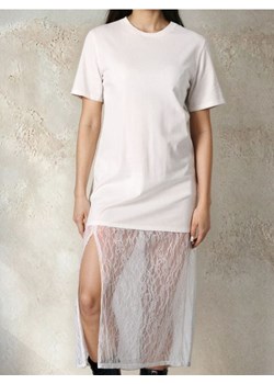 Sinsay - Długa sukienka z koronkowym dołem - kremowy ze sklepu Sinsay w kategorii Sukienki - zdjęcie 189193733