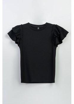 Czarna bluzka z dzianiny prążkowanej z ozdobnymi rękawami, Rozmiar - 152, Kolor - Czarny ze sklepu REPORTER w kategorii Bluzki dziewczęce - zdjęcie 189208562