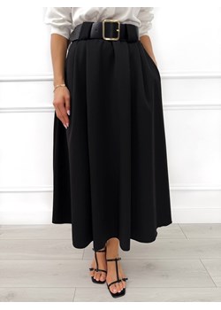 Czarna Rozkloszowana Spódnica Midi z Paskiem ze sklepu ModnaKiecka.pl w kategorii Spódnice - zdjęcie 189215563