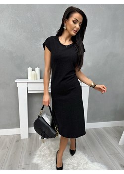 Czarna Połyskująca Sukienka z Rozporkami ze sklepu ModnaKiecka.pl w kategorii Sukienki - zdjęcie 189215613
