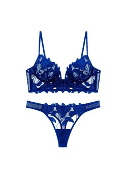 Niebieski kwiatowy komplet bielizny - Niebieski S ze sklepu Intimica.pl w kategorii Komplety bielizny damskiej - zdjęcie 189216200