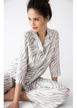 Sensis długa piżama damska rozpinana Emory 7/8, Kolor beżowy-wzór, Rozmiar S, SENSIS ze sklepu Intymna w kategorii Piżamy damskie - zdjęcie 189217802