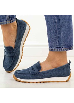 Granatowe skórzane mokasyny damskie Sergio Leone sp009 ze sklepu suzana.pl w kategorii Mokasyny damskie - zdjęcie 189219074