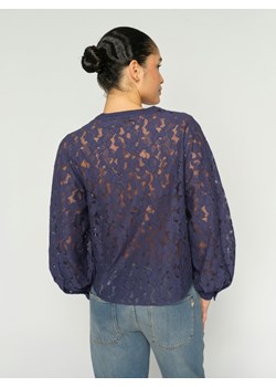 MOS MOSH Bluzka damska z koronką - MMYen River Lace Kobiety indygo wypukły wzór tkaniny ze sklepu vangraaf w kategorii Bluzki damskie - zdjęcie 189219284