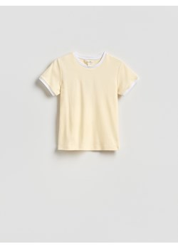 Reserved - T-shirt z kontrastową lamówką - jasnożółty ze sklepu Reserved w kategorii Bluzki damskie - zdjęcie 189221281