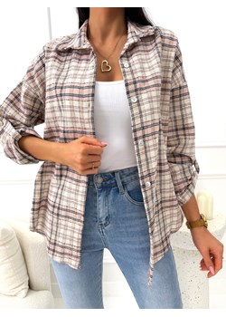 Beżowa Koszula w Kratkę ze sklepu ModnaKiecka.pl w kategorii Koszule damskie - zdjęcie 189223234