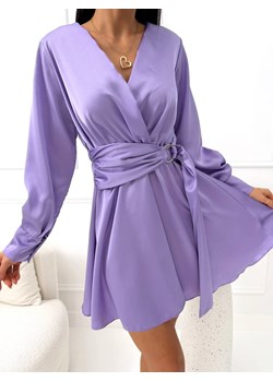 Lawendowa Satynowa Sukienka Mini z Klamrą ze sklepu ModnaKiecka.pl w kategorii Sukienki - zdjęcie 189223252