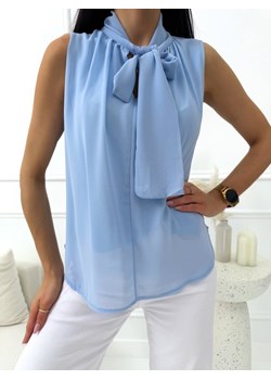 Błękitna Szyfonowa Bluzeczka z Wiązaniem przy Szyi ze sklepu ModnaKiecka.pl w kategorii Bluzki damskie - zdjęcie 189223264