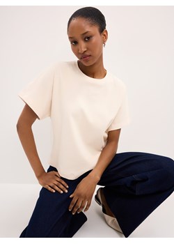 Mohito - Bawełniany t-shirt - kremowy ze sklepu Mohito w kategorii Bluzki damskie - zdjęcie 189223491