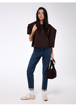 Mohito - Bawełniany t-shirt - ciemnobrązowy ze sklepu Mohito w kategorii Bluzki damskie - zdjęcie 189223520