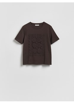 Reserved - T-shirt z haftem - ciemnobrązowy ze sklepu Reserved w kategorii Bluzki damskie - zdjęcie 189223683