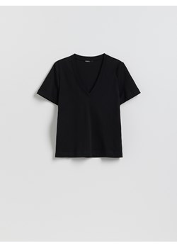 Reserved - T-shirt z bawełny merceryzowanej - czarny ze sklepu Reserved w kategorii Bluzki damskie - zdjęcie 189223763