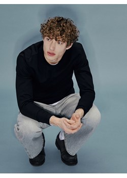 Reserved - Longsleeve z merceryzowanej bawełny - czarny ze sklepu Reserved w kategorii T-shirty męskie - zdjęcie 189223900