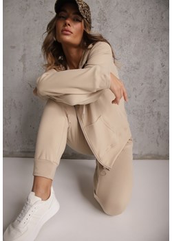 Beżowy Komplet Dresowy Spodnie Joggery i Bluza z Kapturem na Suwak Bernika ze sklepu renee.pl w kategorii Komplety i garnitury damskie - zdjęcie 189223932
