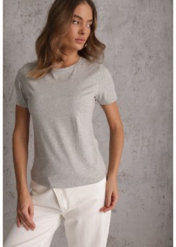 Szary T-shirt z Bawełny z Okrągłym Dekoltem Nedima ze sklepu renee.pl w kategorii Bluzki damskie - zdjęcie 189224090