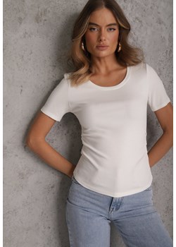 Biały T-shirt w Prążki z Marszczeniami po Bokach Nedala ze sklepu renee.pl w kategorii Bluzki damskie - zdjęcie 189224130