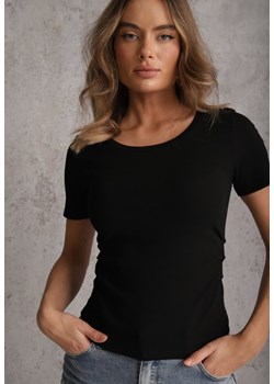 Czarny T-shirt w Prążki z Marszczeniami po Bokach Nedala ze sklepu renee.pl w kategorii Bluzki damskie - zdjęcie 189224154