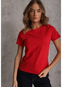 Czerwony T-shirt z Bawełny z Okrągłym Dekoltem Nedima ze sklepu renee.pl w kategorii Bluzki damskie - zdjęcie 189224170