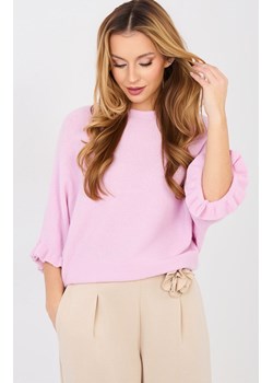 Pastelowy różowy sweter nietoperz z rękawem 3/4 MI-SW-3675.01P, Kolor jasny róż, Rozmiar uniwersalny, ITALY MODA ze sklepu Primodo w kategorii Swetry damskie - zdjęcie 189224483