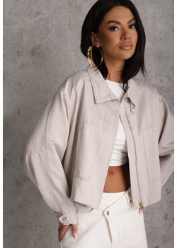 Beżowa Kurtka Bomberka Oversize z Regulowanymi Mankietami Lann ze sklepu renee.pl w kategorii Kurtki damskie - zdjęcie 189224721