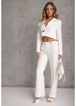 Białe Spodnie Garniturowe na Kant VICES Zdobione Zapięciem z Klamrą Azisore ze sklepu renee.pl w kategorii Spodnie damskie - zdjęcie 189226962