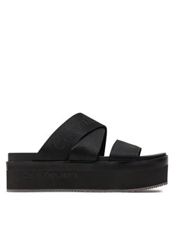 Calvin Klein Jeans Klapki Flatform Sandal Webbing In Mr YW0YW01361 Czarny ze sklepu MODIVO w kategorii Klapki damskie - zdjęcie 189231640