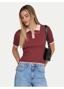 ONLY Polo Meddi 15363165 Bordowy Slim Fit ze sklepu MODIVO w kategorii Bluzki damskie - zdjęcie 189231684