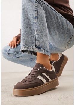 Brązowe Sneakersy VICES Typu Tenisówki na Platformie z Paskami po Bokach Zidilla ze sklepu renee.pl w kategorii Buty sportowe damskie - zdjęcie 189235051