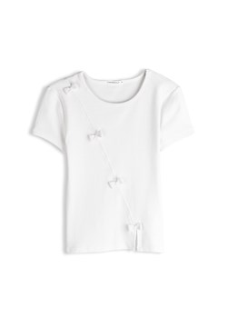 GATE Prążkowana koszulka z kokardkami 32 ze sklepu gateshop w kategorii Bluzki damskie - zdjęcie 189235893