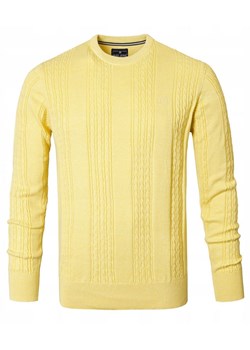 Lekki, Męski Sweter Bawełniany - Pako Jeans - Żółty, Faktura Materiału SWPJNSflintZT ze sklepu JegoSzafa.pl w kategorii Swetry męskie - zdjęcie 189237851