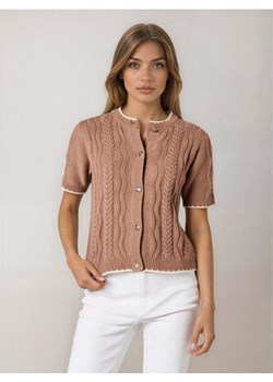 Sinsay - Dzianinowy kardigan z krótkim rękawem - brązowy ze sklepu Sinsay w kategorii Swetry damskie - zdjęcie 189238433
