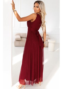 Długa błyszcząca suknia wieczorowa na jedno ramię burgundowa 656-1, Kolor burgund, Rozmiar one size, NUMOCO BASIC ze sklepu Primodo w kategorii Sukienki - zdjęcie 189239781