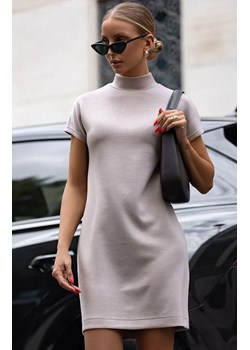 Beżowa sukienka dzianinowa z golfem KLER 377, Kolor beżowy, Rozmiar M, Ivon ze sklepu Intymna w kategorii Sukienki - zdjęcie 189241644