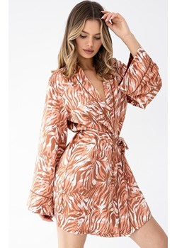 Sensis krótki szlafrok damski satynowy Velenisse, Kolor mocca-wzór, Rozmiar XS, SENSIS ze sklepu Intymna w kategorii Szlafroki damskie - zdjęcie 189241774