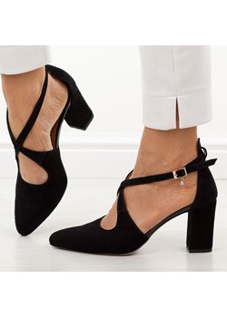 Czarne zamsz skórzane czółenka damskie na słupku Prestige 2045/obl ze sklepu suzana.pl w kategorii Czółenka - zdjęcie 189244193